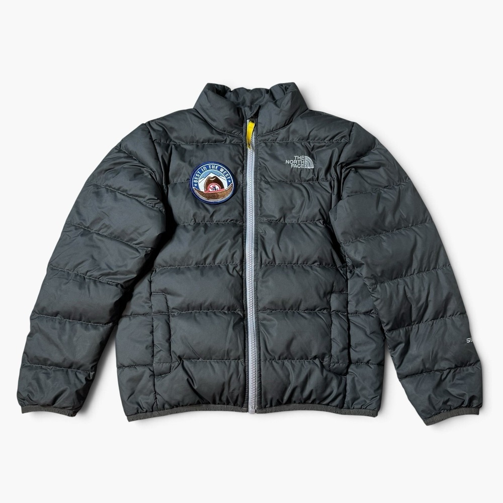 The North Face 550 Andes Down Jacket Gray Boys Small 7/8 Quilted Puffer Outdoor